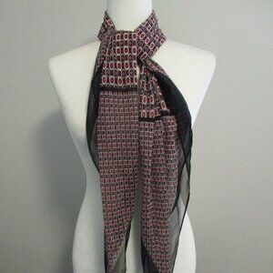 Sheer burgundy, black and white geometric scarf